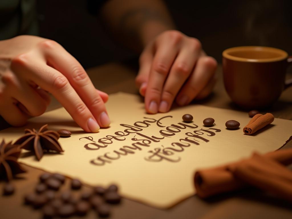 Arte caligráfico con café colombiano y especias